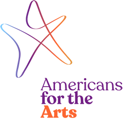 Graphic of a stylized 5-point star in hues of orange and purple. Text reads: Americans for the Arts
